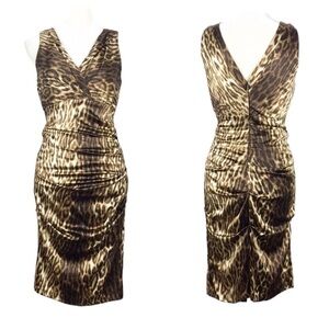 VINTAGE Y2K SILK CACHE Leopard Animal Print Dress SZ 0 deep v neckline NWOT